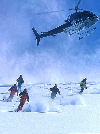 Leo Steiner and happy customers at Klondike Heliskiing Heliskiing with Klondike heliski
